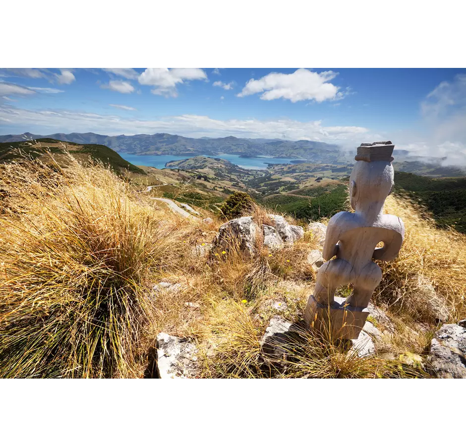 Statue looking over Akaroa Harbour