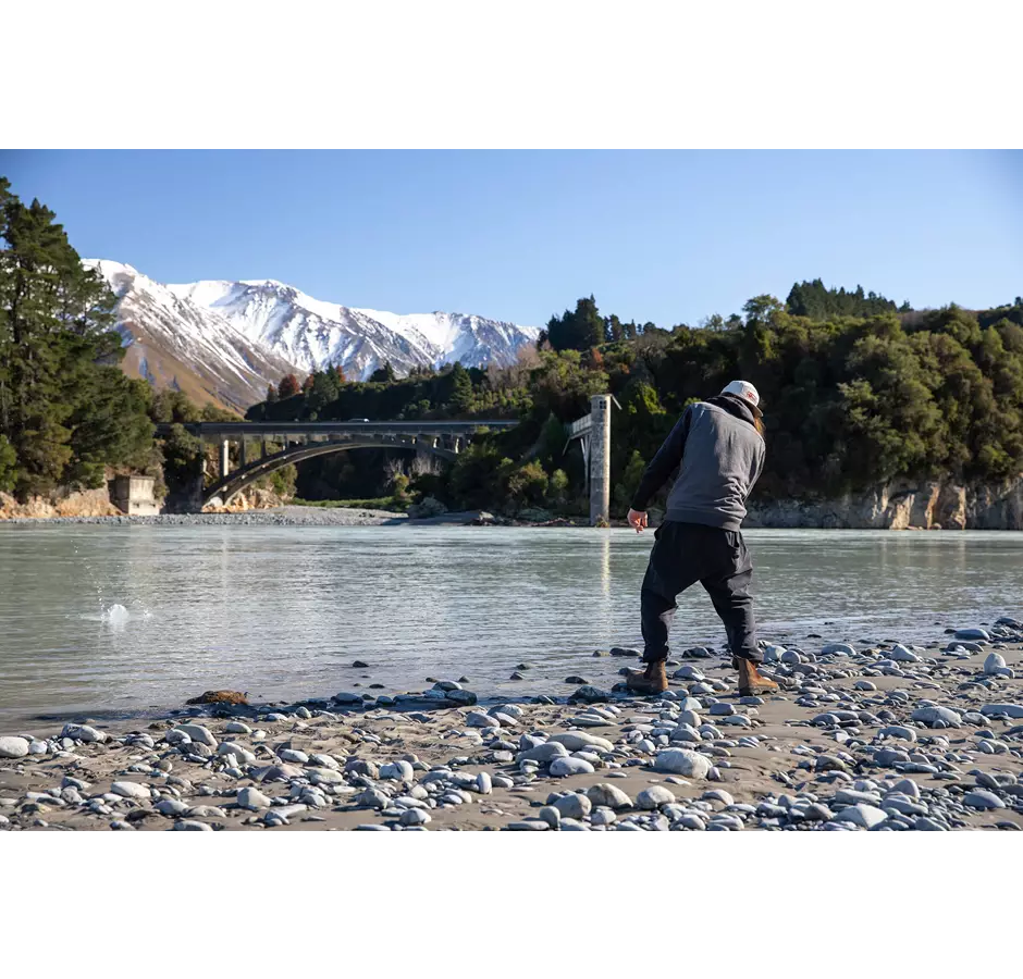Rakaia Gorge Man Skimming Stones