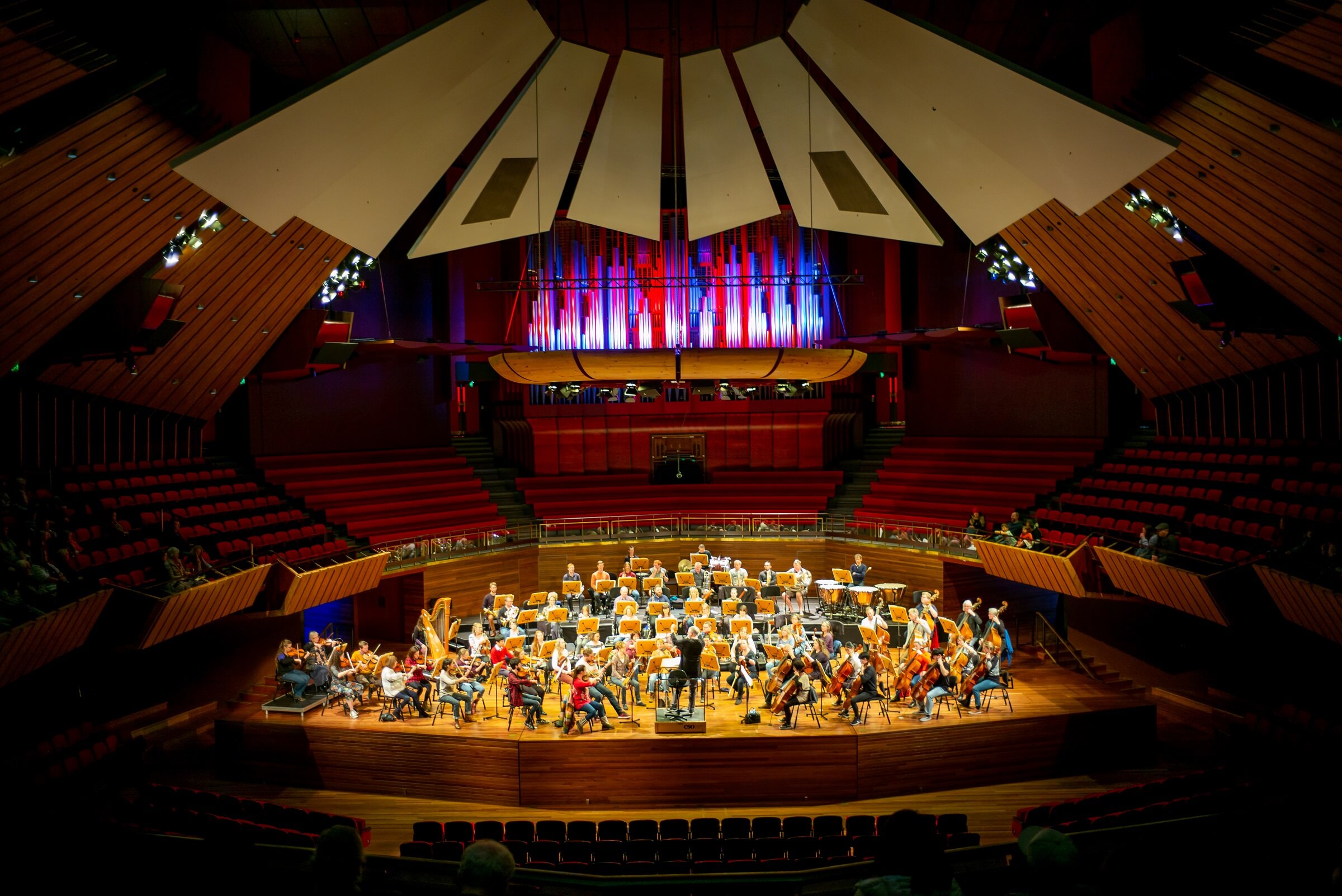 Christchurch Town Hall Orchestra as seen from the seating area
