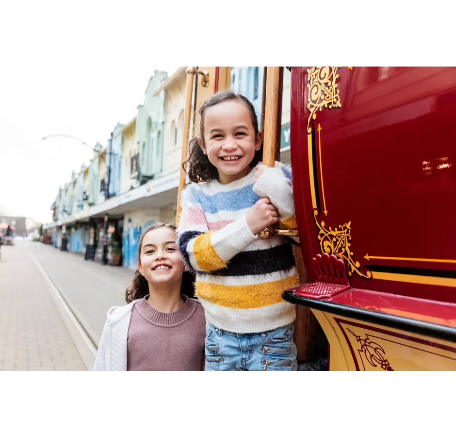 Family on Christchurch Tram