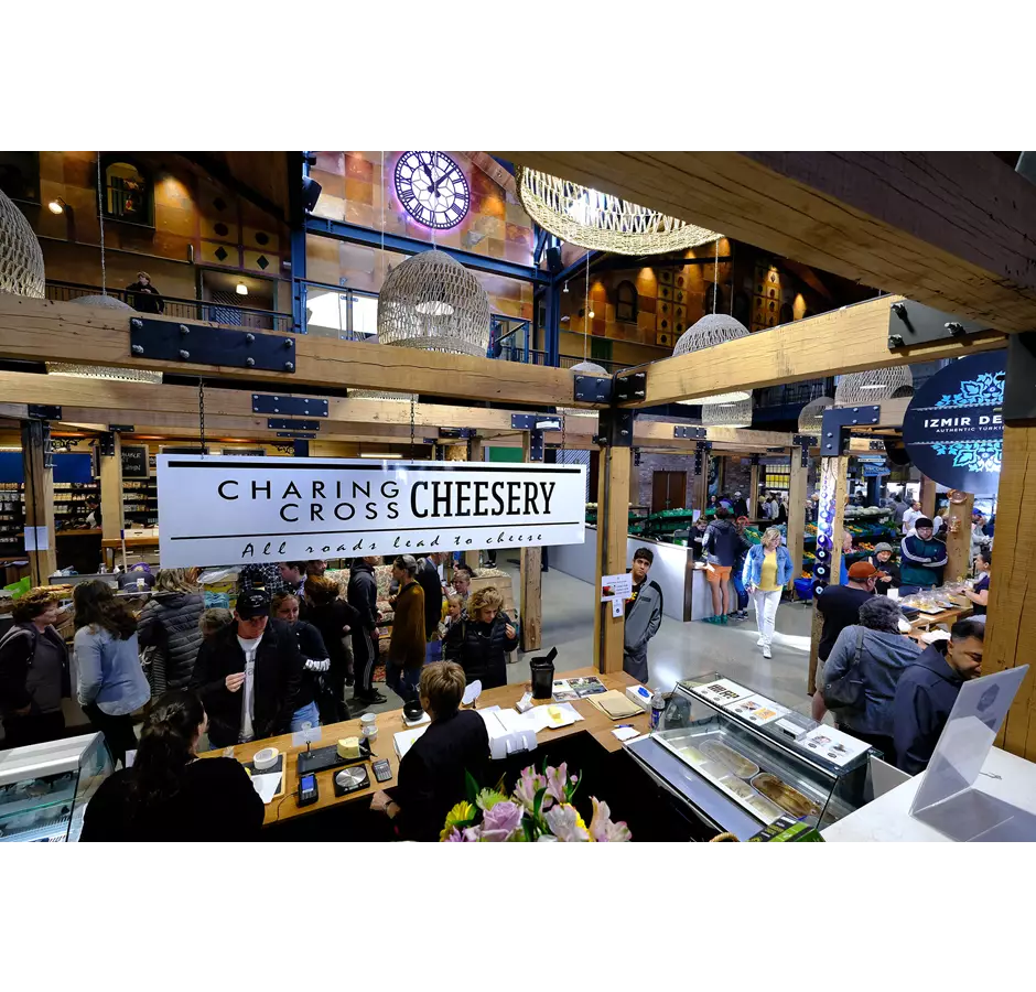 Food stalls inside Riverside Market Christchurch
