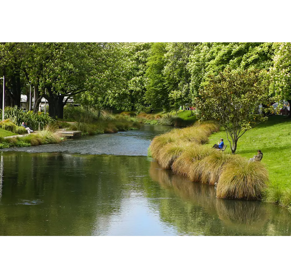 Christchurch People Enjoying the Banks of the Avon River